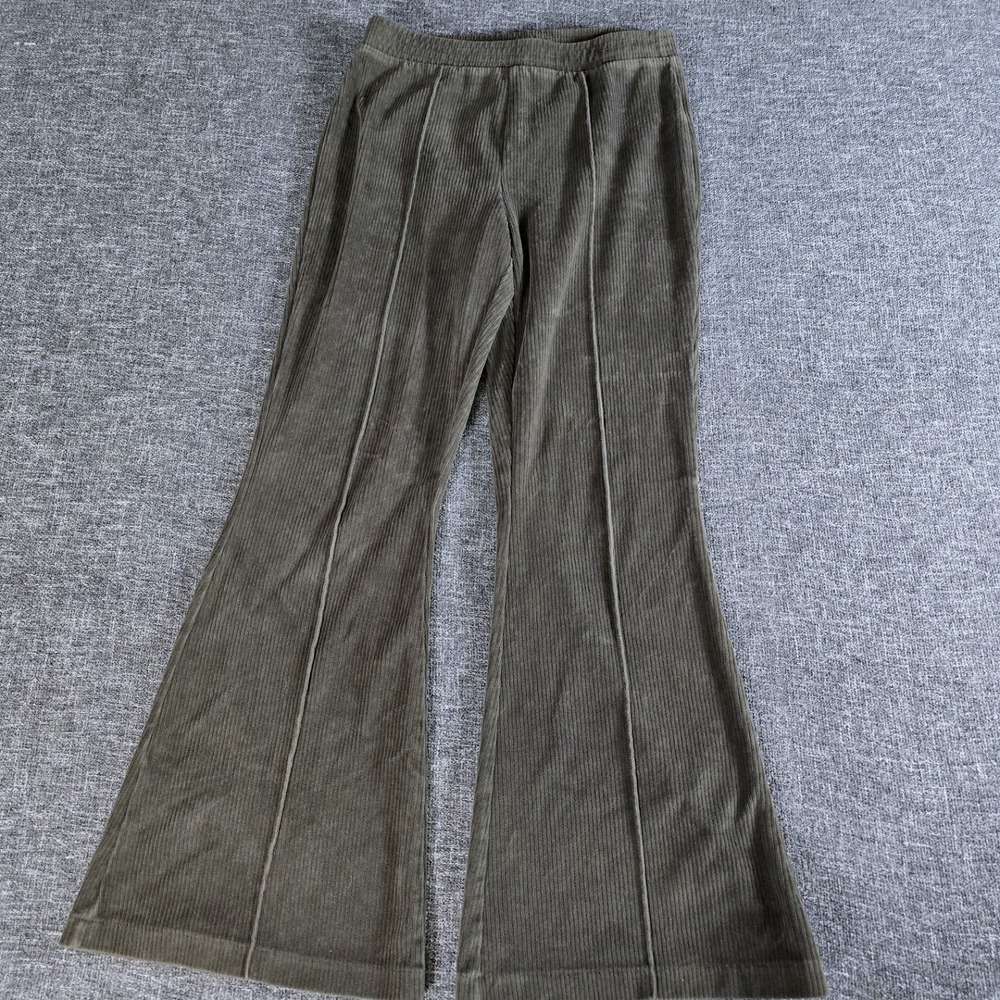 Aerie Olive Green Corduroy Flare Pants Pintuck Seam High Waist Medium